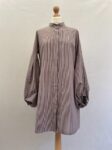 Benin style brown and blue striped blouse with button open front, long sleeves