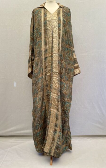 Sameera Moroccan style kaftan in gold and blue with paisley pattern