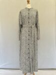 H&M blue pattern button front dress with long sleeves and a fabric belt, size L