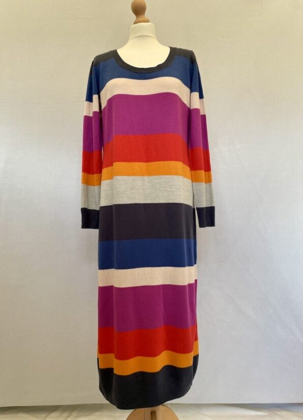 H&M horizontal striped multicoloured long jumper dress with long sleeves size L