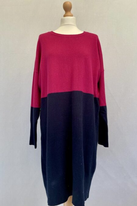 Hobbs long block print jumper dress in size 16 with fuschia pink and navy blue colour blocks.