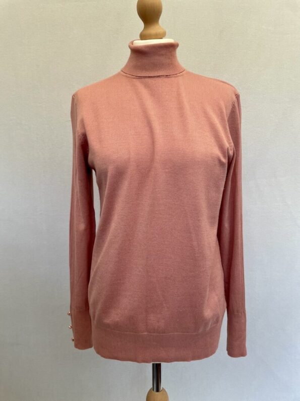 Next pink jumper with rollneck and lovely fabric covered buttons at the wrist. , size 14