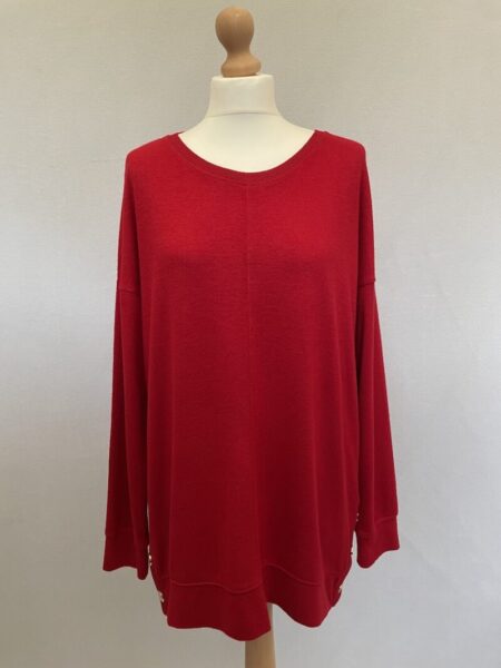 Next red knitted jumper with 3 large gold poppers at each side, size 18