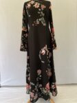 Tavin black floral dress with flared sleeves full view