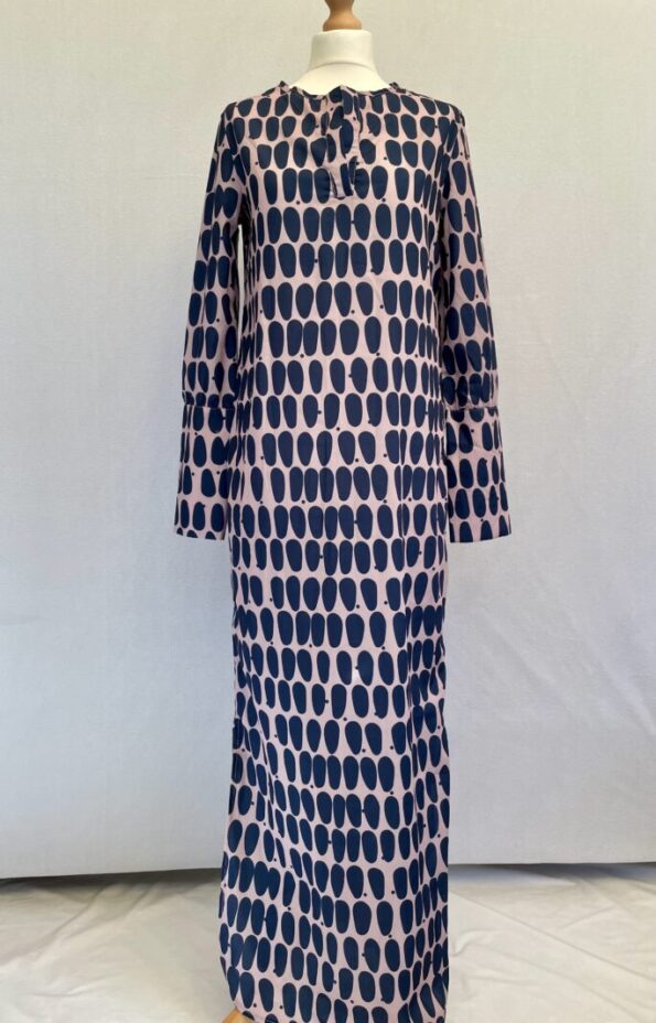 Abstract print navy and pink long shirt dress