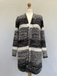 Papaya black and white boucle style open front cardigan, size S