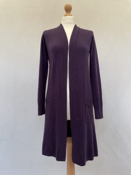 Principles aubergine purple open front cardigan, size 8