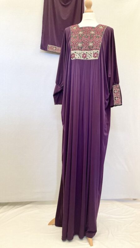 Long purple abaya dress with matching hijab