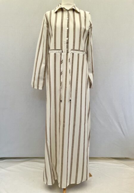 Tavin new with tag white with brown stripes long shirt dress, size 12