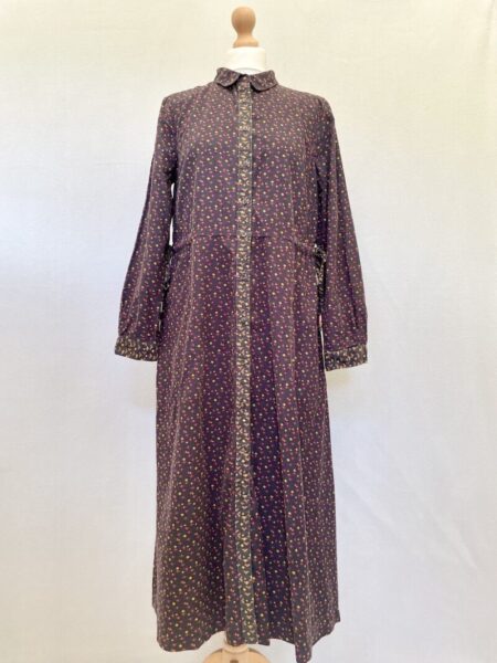 White Stuff fine cord black, purple patterned shirt dress, size 12